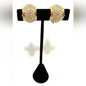 Vintage Signed SWAROVSKI Swan Mark Clear Rhinestones Elegant Earrings Clip-On